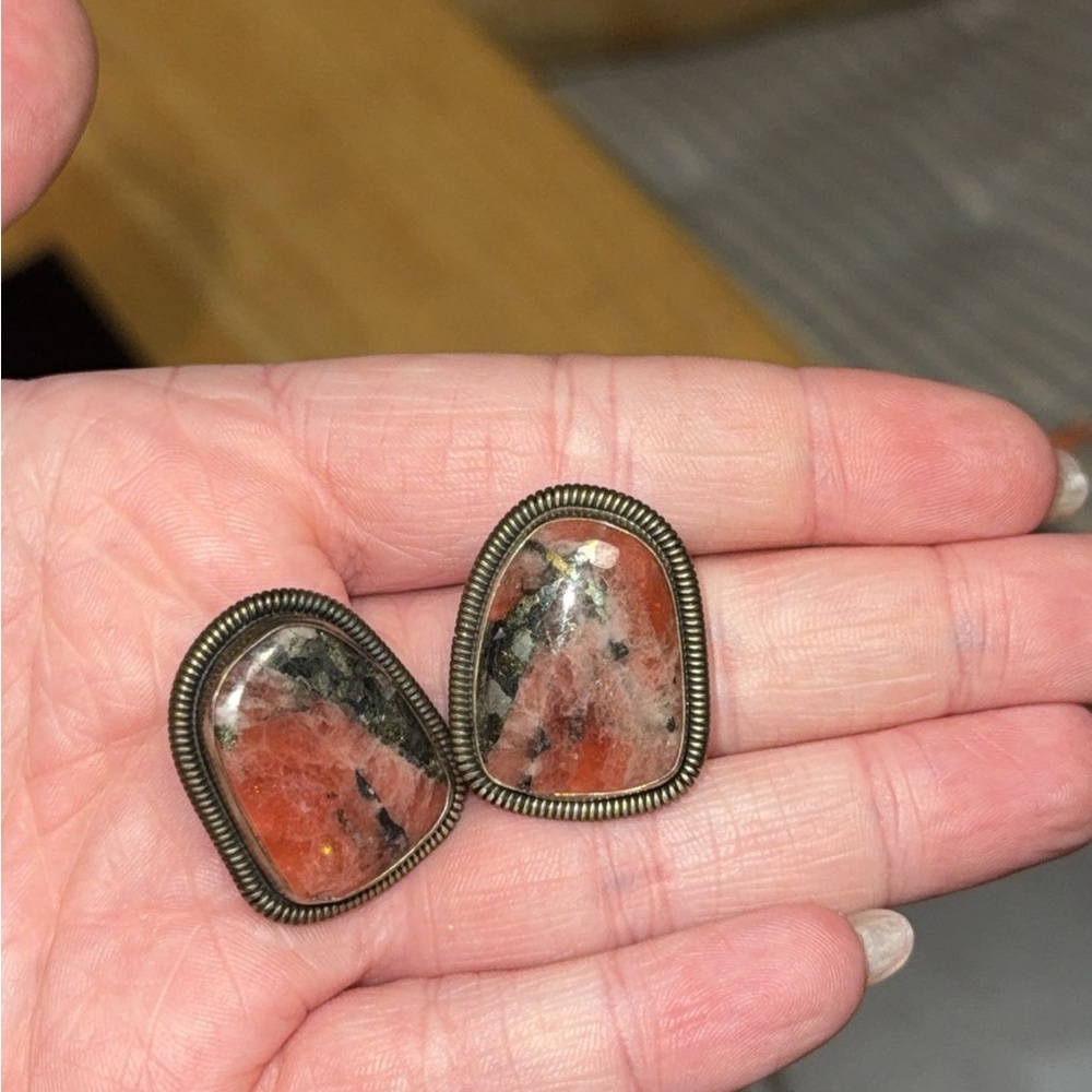 Red and black stamped earrings